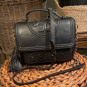 Tory Burch Small Black Leather Women Crossbody Bag